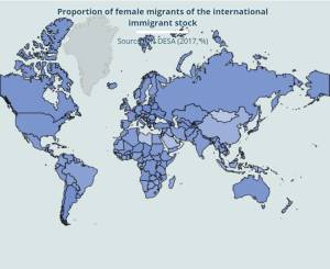 Proportion of female migrants in the international migrant stock