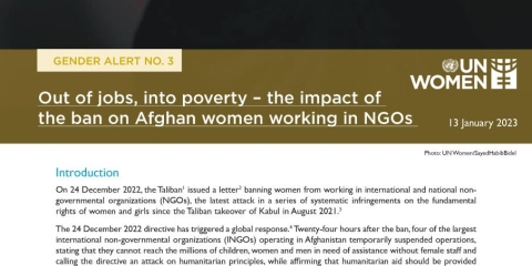 Gender alert no. 3: Out of jobs, into poverty: The impact of the ban on Afghan women working in NGOs